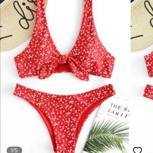 ZAFUL red tiny floral low waisted knot bikini